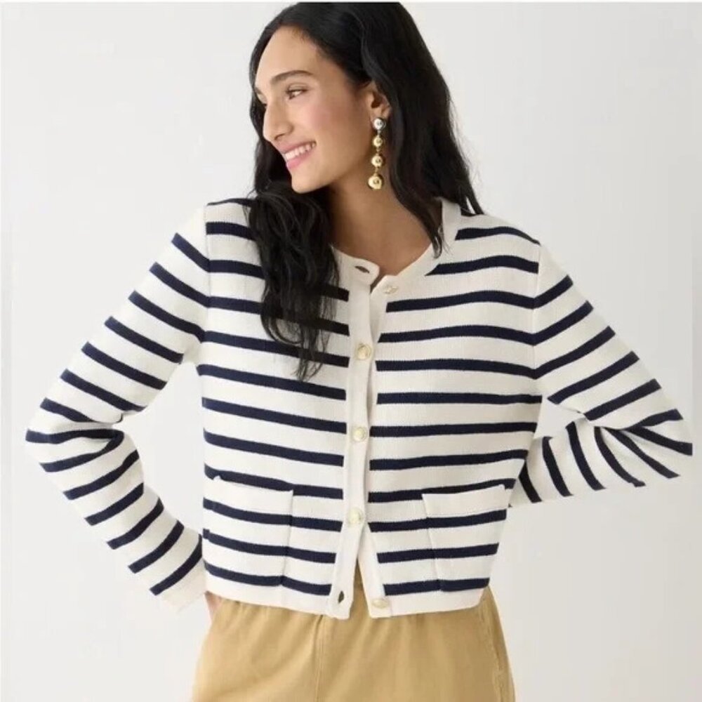 NWT J.Crew Emilie Sweater Lady Jacket in Ivory Navy Stripe Knit Cardigan XXL